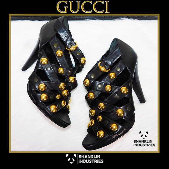 🤍🐼GUCCI🐼🤍 Limited Edition Gold Metal Heels SZ 39.5 US 9.5 - Picture 8 of 13